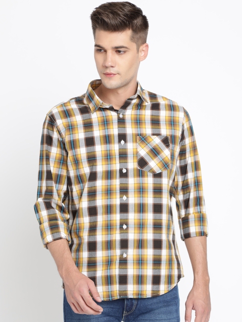 

TED HARBOR Men Brown & Yellow Slim Fit Checked Casual Shirt