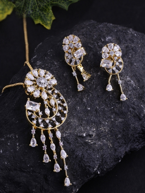 

Voylla Gold-Plated White CZ-Studded Handcrafted Jewellery Set