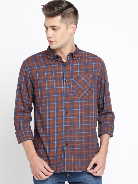 

TED HARBOR Men Maroon & Blue Slim Fit Checked Casual Shirt