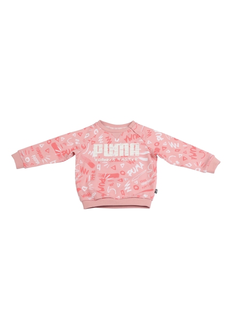 

Puma Kids Pink & Off-White Printed Minicats AOP Crew Jogger FL Bridal Rose Sweatshirt