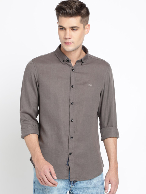 

TED HARBOR Men Grey Slim Fit Solid Casual Shirt