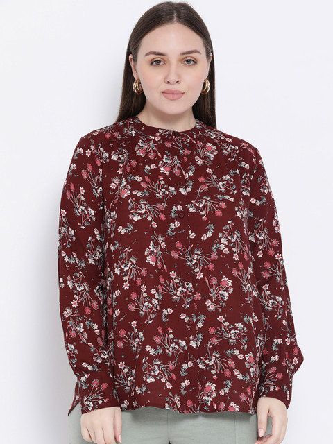 

Oxolloxo Women Maroon Regular Fit Printed Longline Casual Shirt