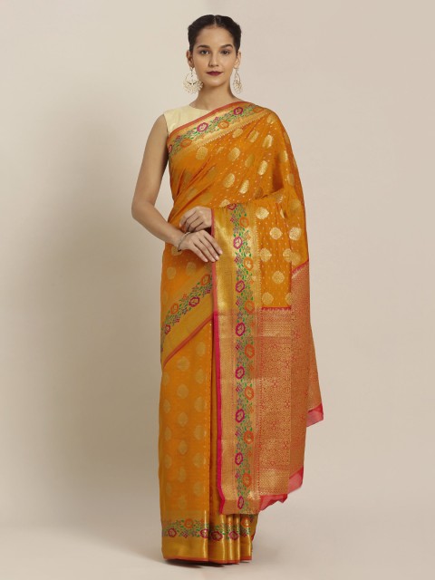 

Mitera Mustard Silk Cotton Woven Design Banarasi Saree