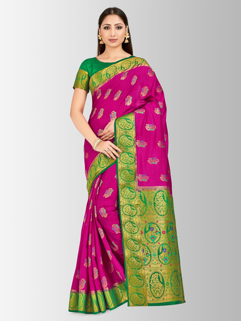 

MIMOSA Pink & Green Art Silk Woven Design Paithani Saree