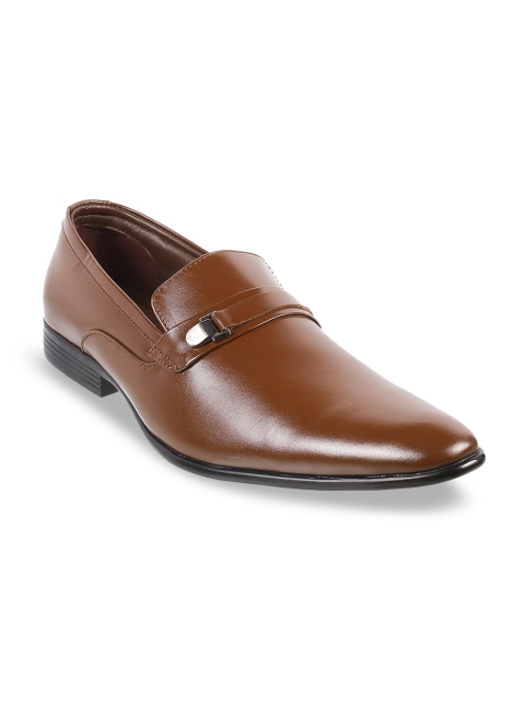 

Mochi Men Tan Brown Solid Leather Formal Slip-Ons