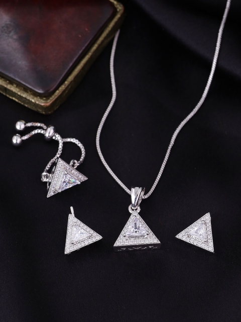 

Voylla Silver-Plated & White CZ-Studded Jewellery Set