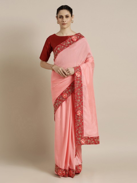 

Mitera Pink & Maroon Poly Silk Solid Saree