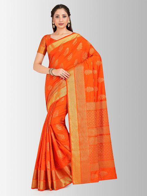 

MIMOSA Orange & Beige Art Silk Woven Design Banarasi Saree