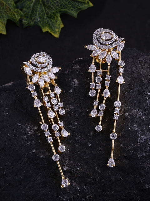 

Voylla Gold-Plated & Silver-Toned Handcrafted CZ Contemporary Drop Earrings