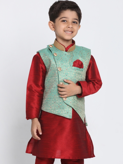 

JBN Creation Boys Green Woven Design Nehru Jacket