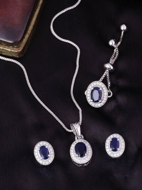 

Voylla Silver-Plated Blue & White CZ-Studded Jewellery Set