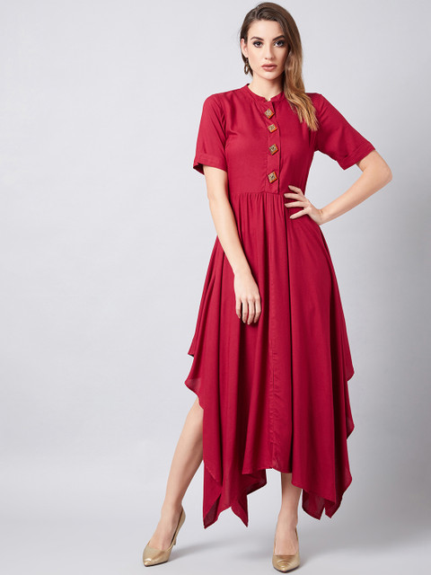 

Athena Women Maroon Solid Maxi Dress