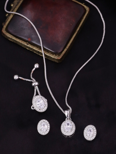 

Voylla Silver-Plated White CZ-Studded Jewellery Set