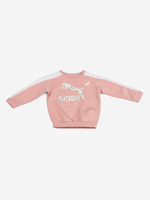

Puma Kids Pink & Off-White Printed Minicats T7 Crew Jogger FL Bridal Rose Sweatshirt