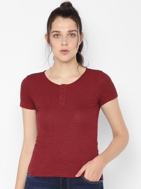 

People Women Maroon Striped Top