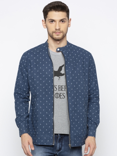 

Nick&Jess Men Blue Printed Lightweight Tailored Jacket