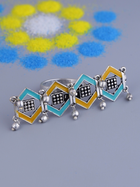 

Voylla Women Silver-Plated & Yellow Oxidised Enamelled Handcrafted Ring
