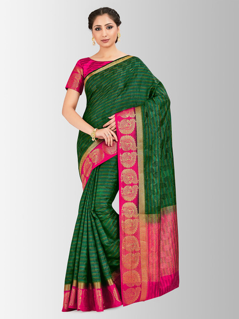

MIMOSA Green & Pink Art Silk Woven Design Kanjeevaram Saree