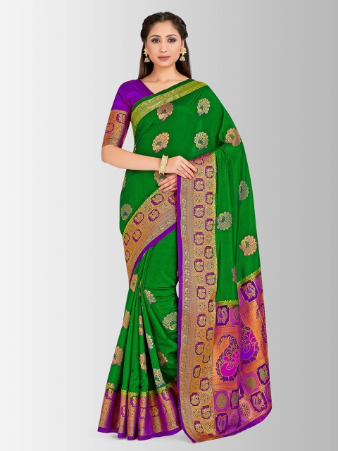 

MIMOSA Green & Beige Art Silk Woven Design Kanjeevaram Saree