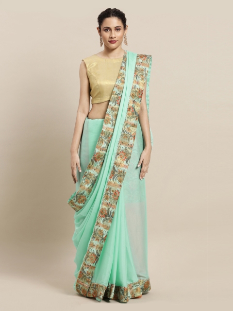 

Mitera Sea Green Solid Poly Georgette Saree
