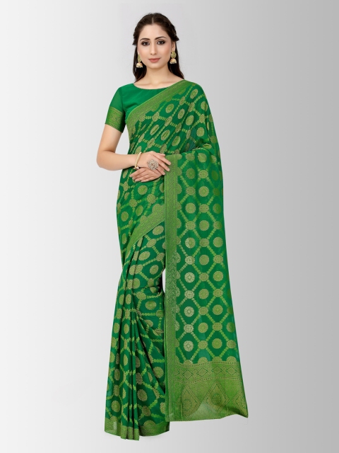 

MIMOSA Green & Beige Poly Chiffon Woven Design Banarasi Saree
