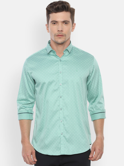 

V Dot Men Sea Green & White Slim Fit Printed Casual Shirt