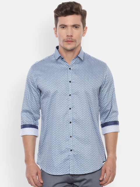 

V Dot Men Blue & White Slim Fit Printed Casual Shirt