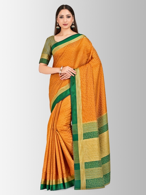 

MIMOSA Orange & Green Art Silk Printed Banarasi Saree