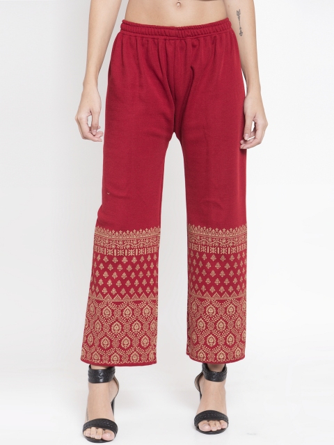 

Clora Creation Women Maroon & Beige Printed Woollen Straight Palazzos