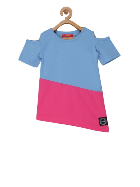 

Olele Girls Blue & Pink Colourblocked A-Line Top
