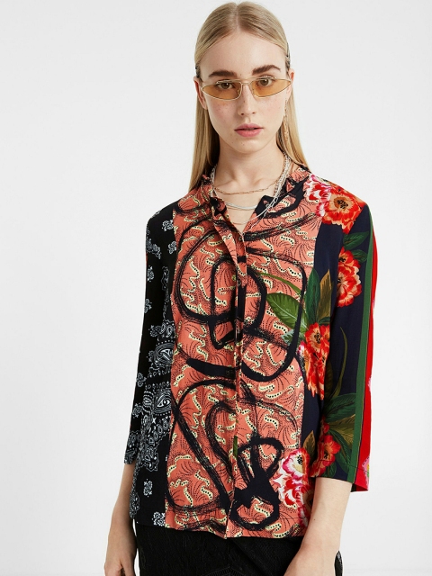 

Desigual Women Red & Black Slim Fit Printed Casual Shirt