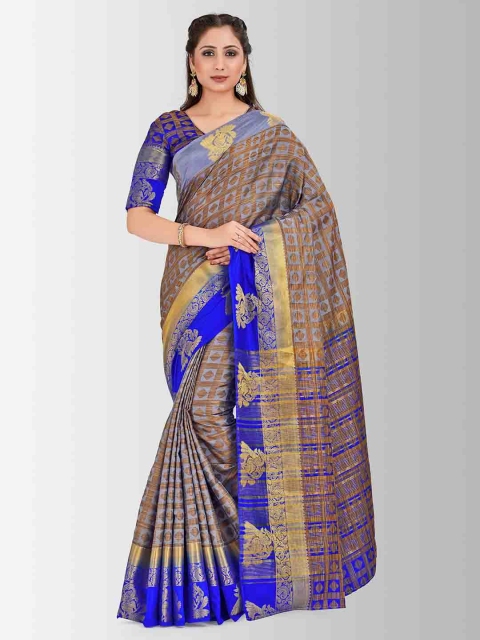 

MIMOSA Grey & Brown Art Silk Woven Design Banarasi Saree
