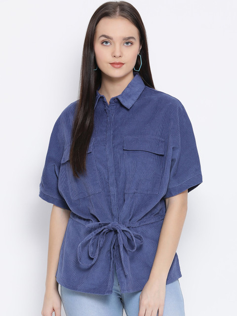 

Oxolloxo Women Blue Solid Corduroy Tailored Jacket