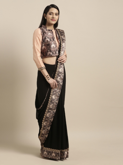 

Mitera Black Embellished Poly Chiffon Saree
