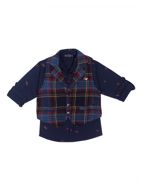 

Noddy Boys Navy Blue & Red Printed Regular Fit Casual Shirt