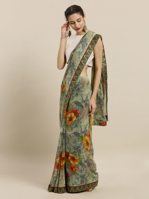 

Mitera Green Printed Poly Georgette Saree