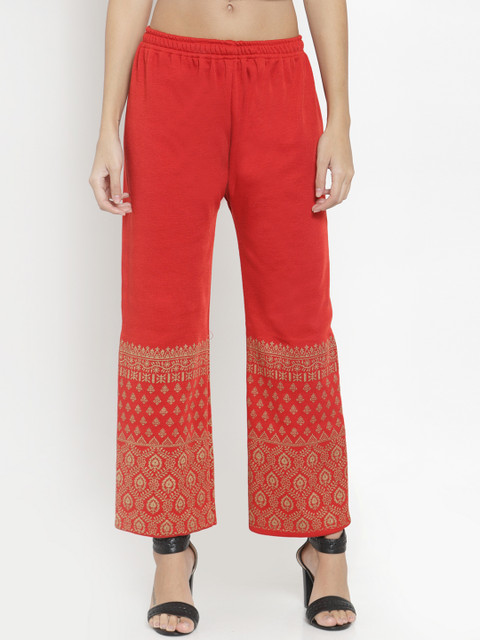 

Clora Creation Women Red & Beige Printed Woollen Straight Palazzos