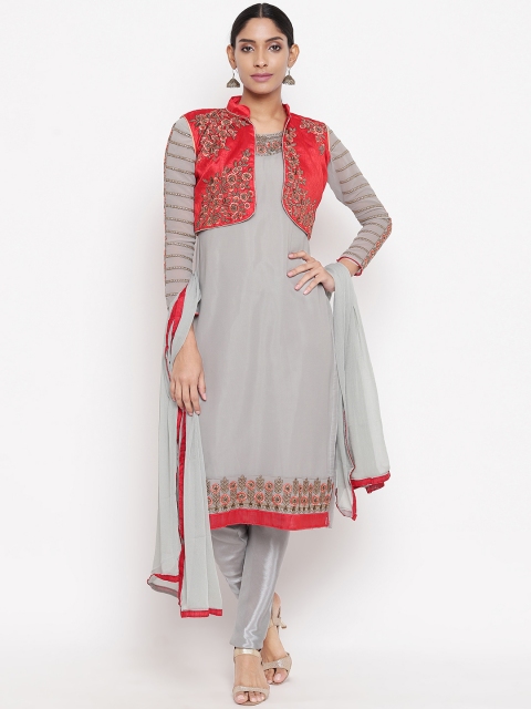 

mf Grey & Red Embroidered Unstitched Dress Material