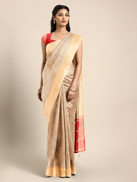 

Mitera Beige & Red Art Silk Woven Design Kanjeevaram Saree