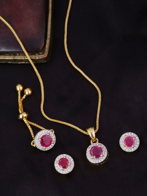 

Voylla Gold-Plated Red & White CZ-Studded Handcrafted Jewellery Set