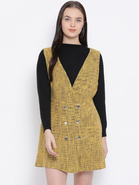 

Oxolloxo Women Self Design Yellow Pinafore Dress