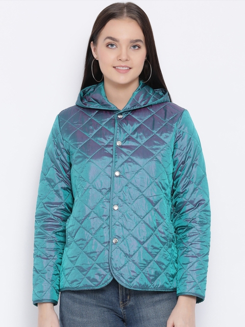 

Oxolloxo Women Teal Blue Two-Toned Quilted Jacket