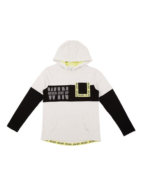 

Pantaloons Junior Boys Grey Melange& Black Printed Hood T-shirt