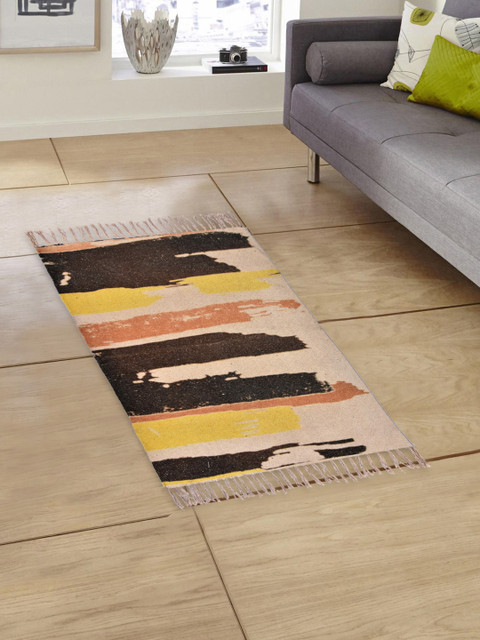 

EverHOME Brown & Yellow Printed Pure Cotton No-Shredding Dhurrie