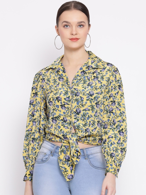 

Oxolloxo Women Yellow & Blue Regular Fit Printed Casual Crop Shirt