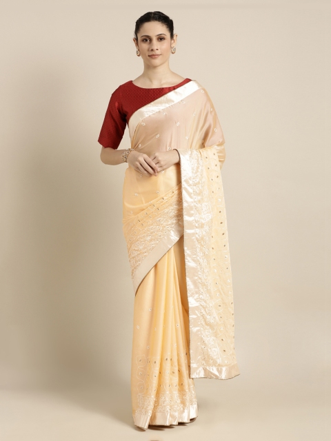 

Mitera Peach-Coloured Embellished Poly Georgette Saree