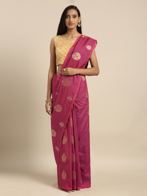 

Mitera Pink Silk Blend Woven Design Kanjeevaram Saree