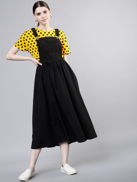 

Tokyo Talkies Women Black Solid Pinafore Dress
