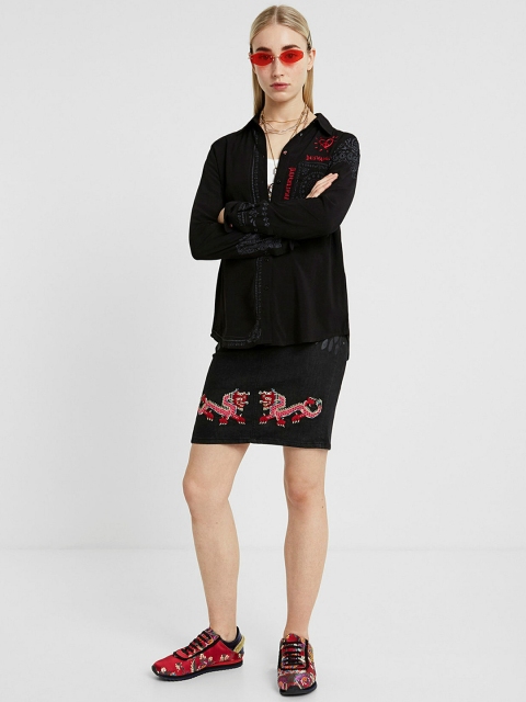 

Desigual Women Black Slim Fit Printed Casual Shirt