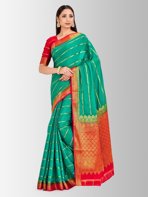 

MIMOSA Green Crepe Striped Mysore Silk Saree